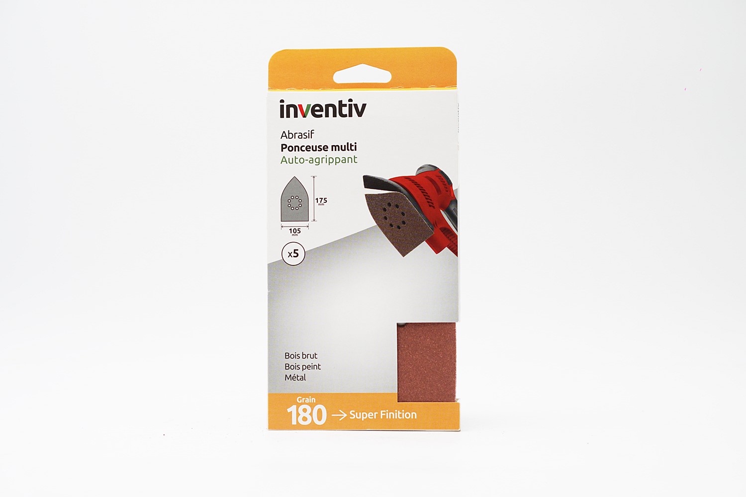 5 Patins abrasifs multi ponceuse 105x175mm Grain 180 - INVENTIV